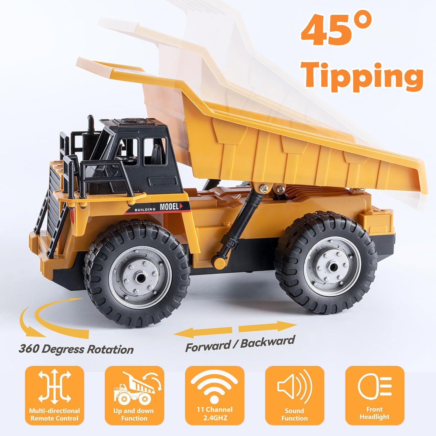 Lictin Remote Control Dump Truck Toys, 11 Channel RC Construction Vehicle Toys with Light & Music, Rechargeable RC Dump Truck Gifts for Boys Kids Age 3+