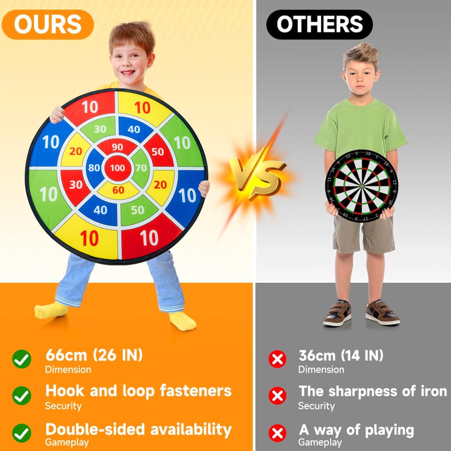 Anpro 26" Dart Board for Kids, Double Sided Dart Board with 16 Sticky Balls, Indoor Outdoor Fun Party Play Game Toys for Age 5+ Year Old Boys Girls