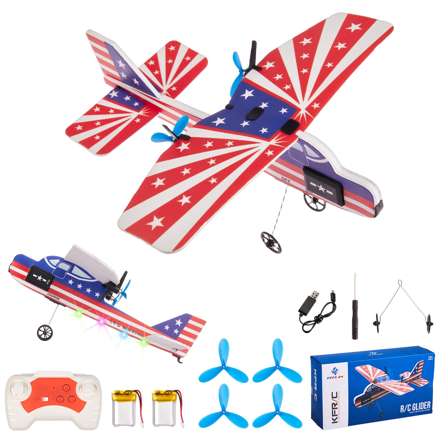Zacro RC Plane, 2.4GHZ Remote Control Airplane Toy with Colorful LED Lights, Easy to Fly RC Glider Toy for Beginners Kids Boys Girls Adults