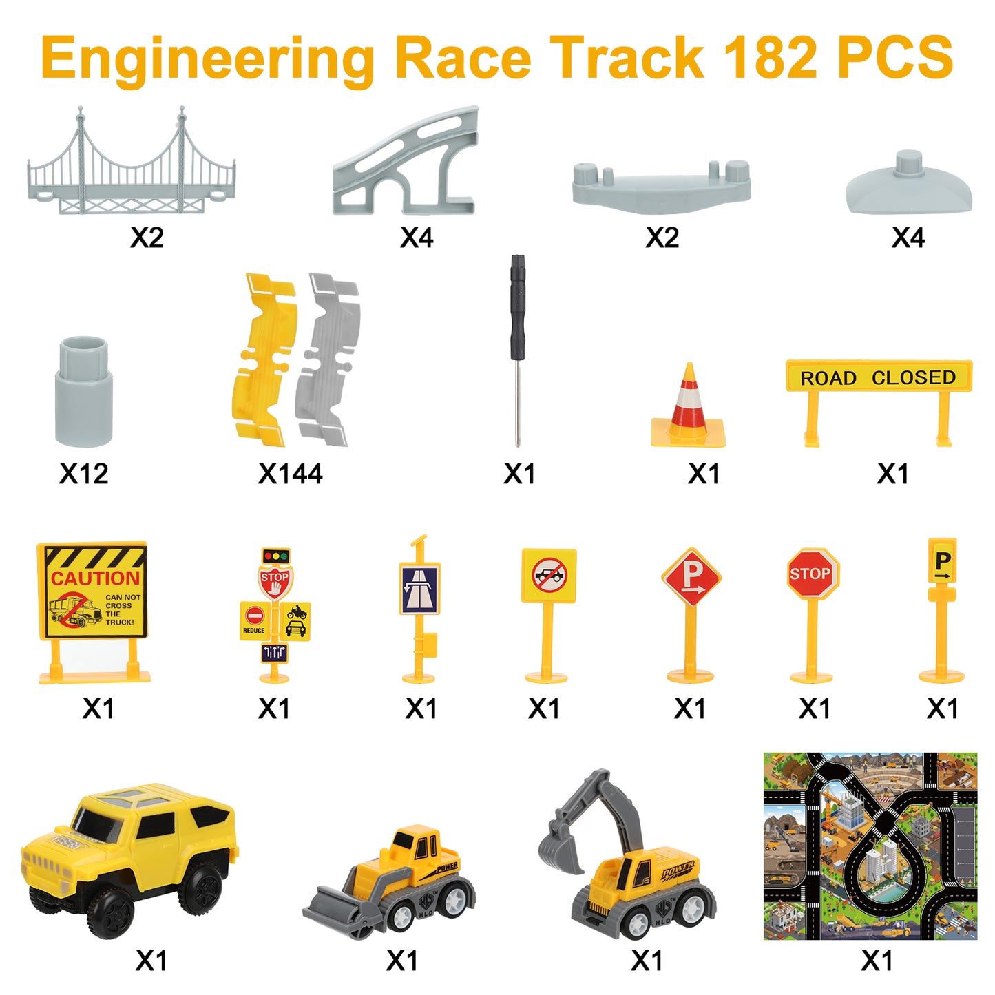 Zacro Construction Toys Race Track Set for Kids, 180 PCS Race Car Track Vehicle Set, Create A Engineering Road Games Toys Flexible Construction Car Track Playset for Boys Age 3+