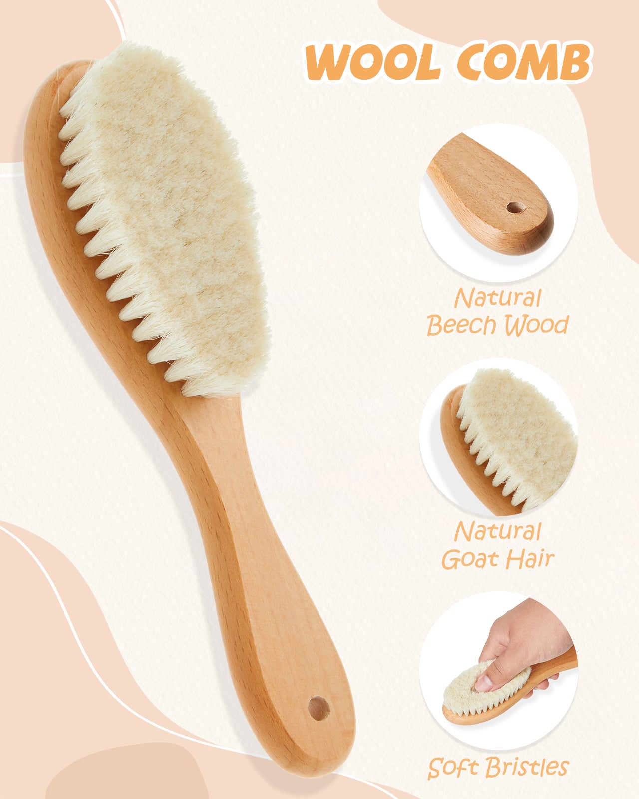 Lictin Baby Hair Brush and Comb Set, 4Pcs Newborn Wooden Hair Brush with Soft Goat Bristles, Baby Cradle Cap Comb Set, Infant Grooming Kit for Baby Shower Gift