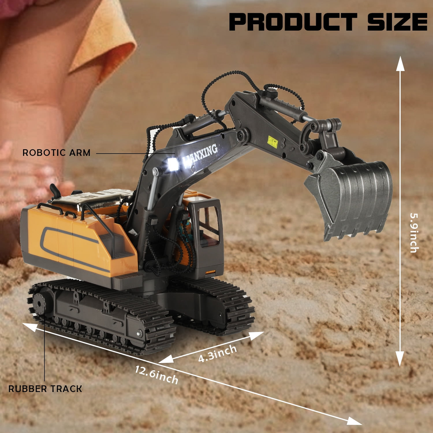 Petbank Remote Control Excavator Toys, 680° Rotation Hydraulic Car Toys with Metal Shovel, Lights & Sounds, Rechargeable 11 Channel RC Construction Vehicles, RC Truck Digger gift for Kids Aged 4-12