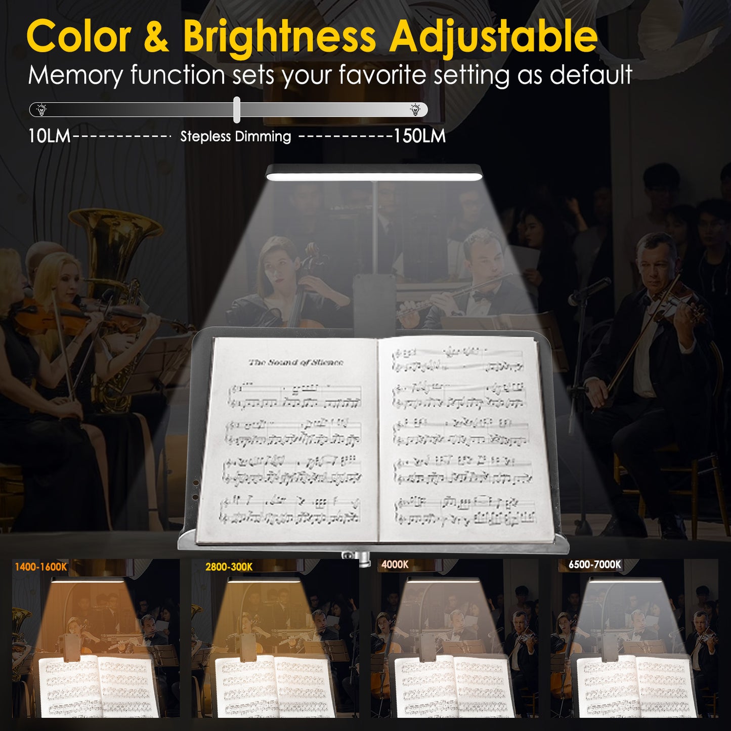 Anpro Rechargeable Book Light 57 LED, Clip on Music Stand Light, 3 Brightness Levels Lighting & 4 Color Temperatures, Clip on Reading Lights for Books and Desk Orchestra