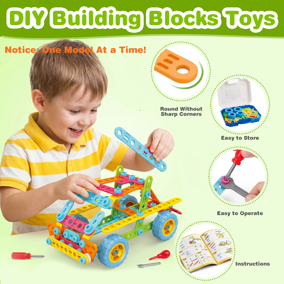 Lictin STEM Building Toys for Kids Ages 4-8, 10-in-1 Building Blocks Toy with Storage Box, Creative Construction Kits, Educational Learning Toys Gift for Boys Girls
