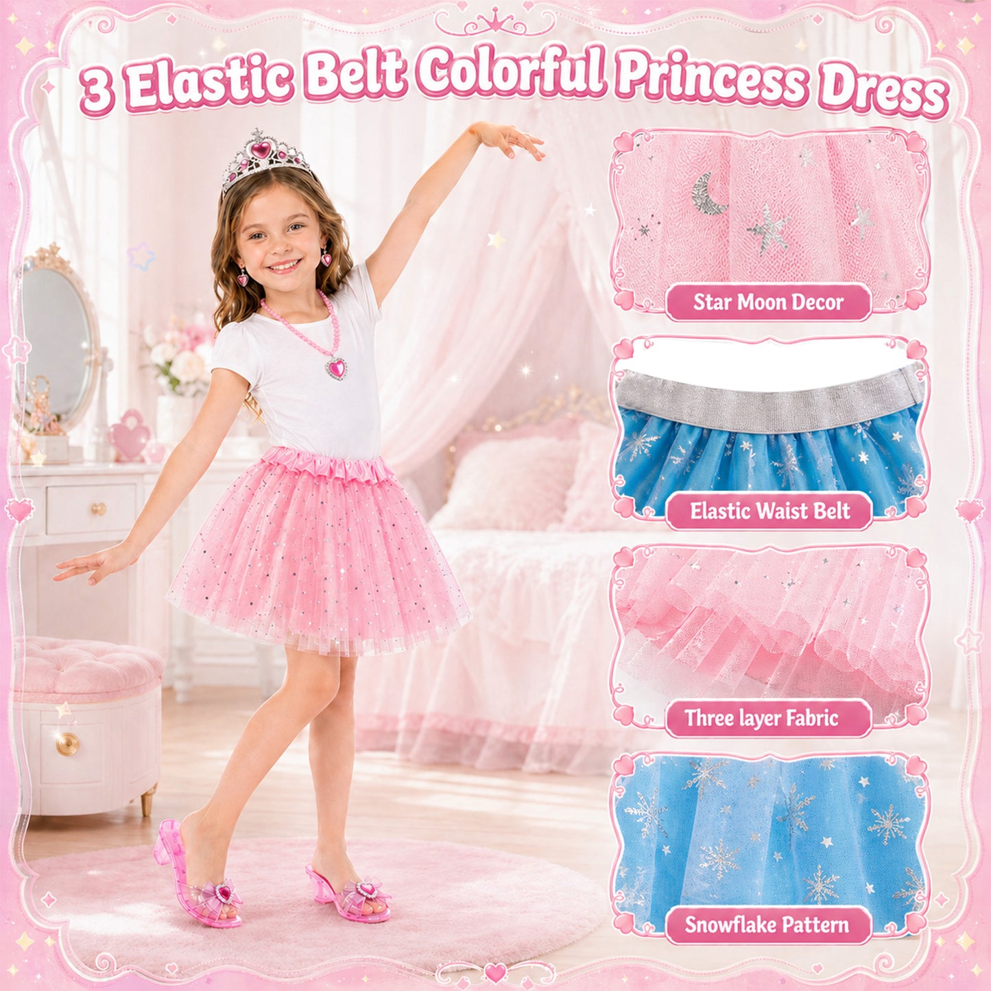 Zacro Princess Dress Up Toy Set, Toddler Dress Up Clothes Set with Skirts, Shoes, Crowns, Purses, Wands and Jewelry, Pretend Role Play Toys for Girls Toddler 3 4 5 6 Year Old
