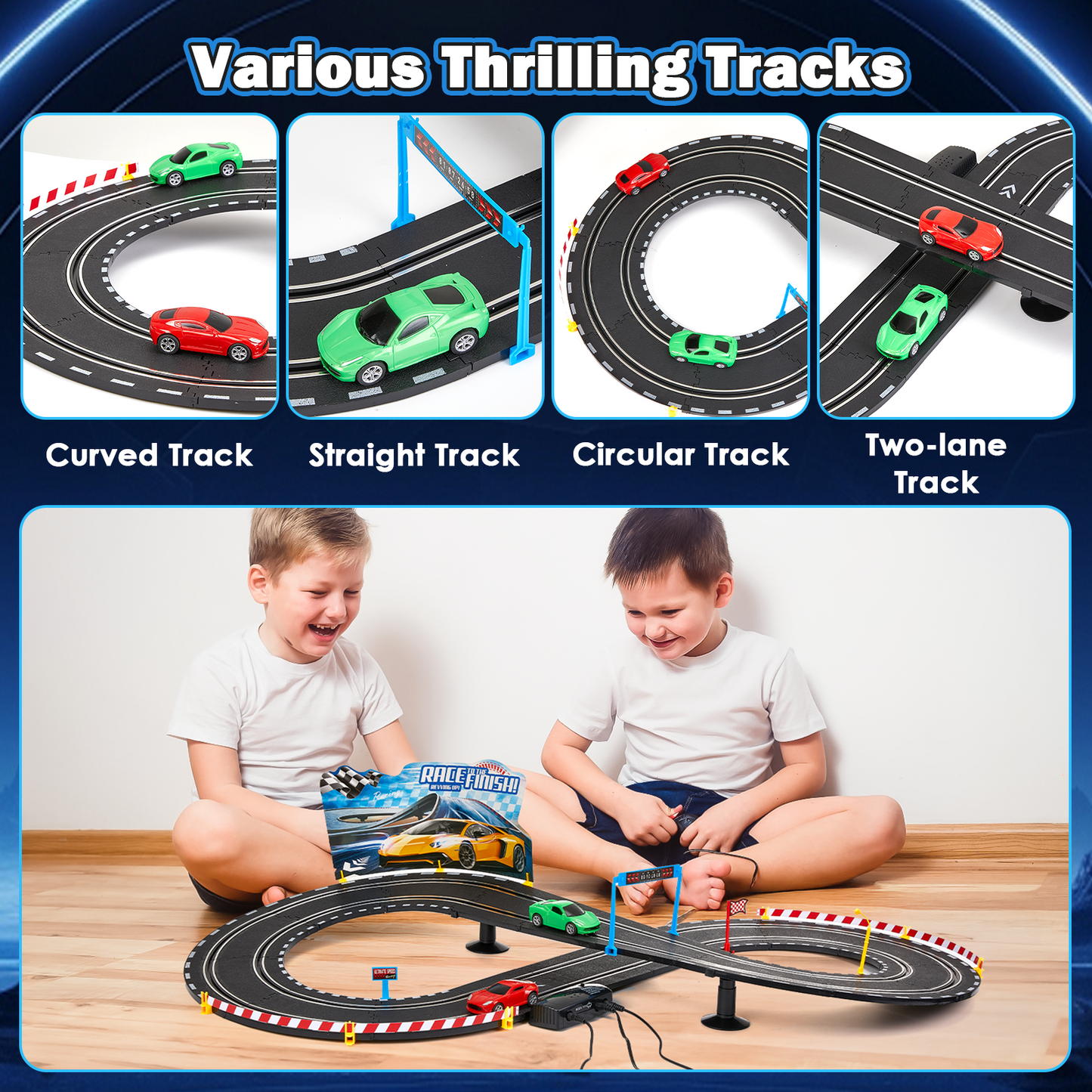 Anpro Slot Car Race Track Sets, 20ft Dual Race Car Track with 2 High-Speed Cars, 2 Electric Controller, Electric Slot Car Track Toy for Girls Boys Age 4-12