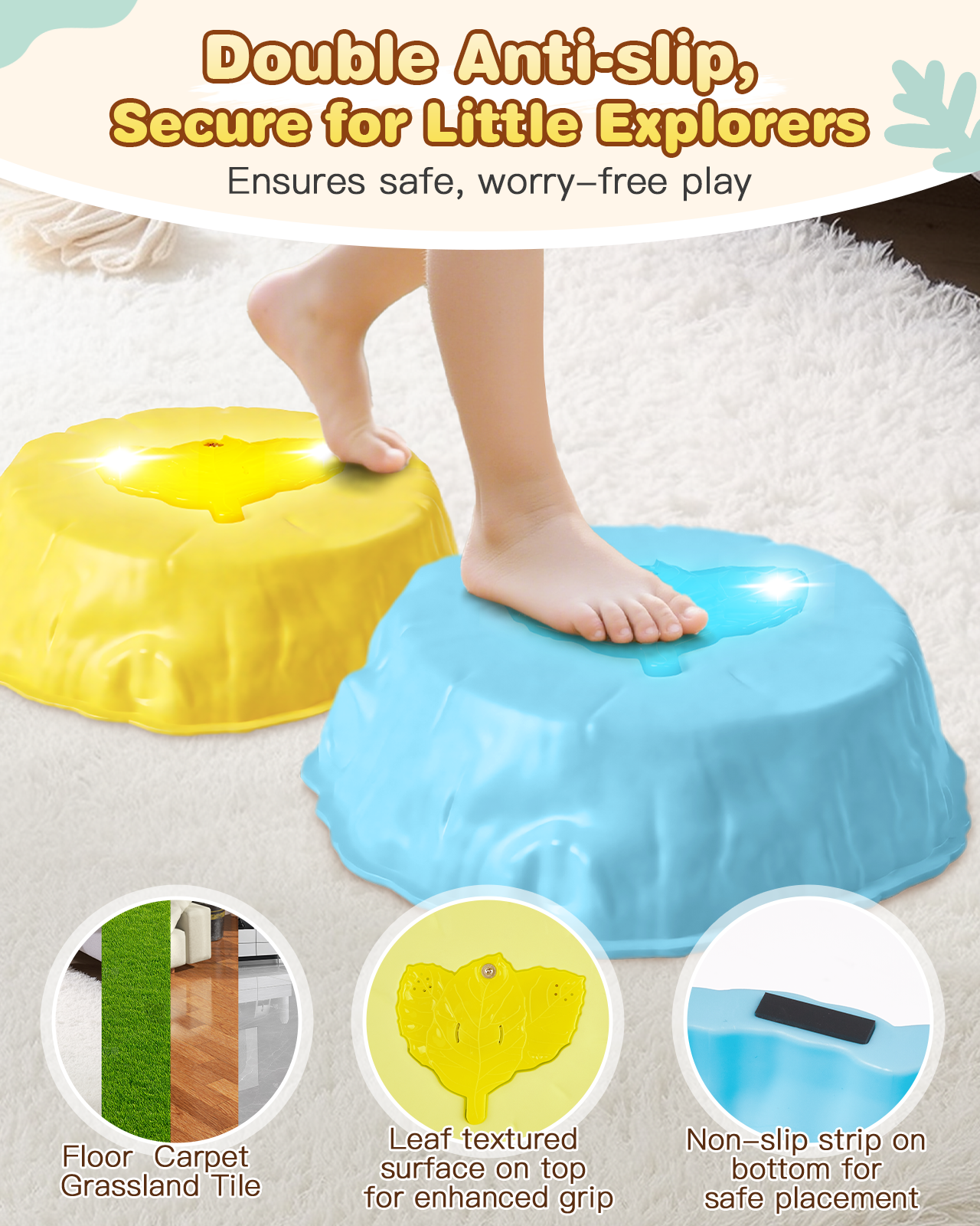 Gleamkid Musical Light-up Stepping Stones for Kids, 6pcs Pcs Non-Slip Balance Stepping Stones with Rainbow Spinner Game, Indoor Outdoor Sensory Toy Gifts for Toddlers Boys Girls Ages 3+