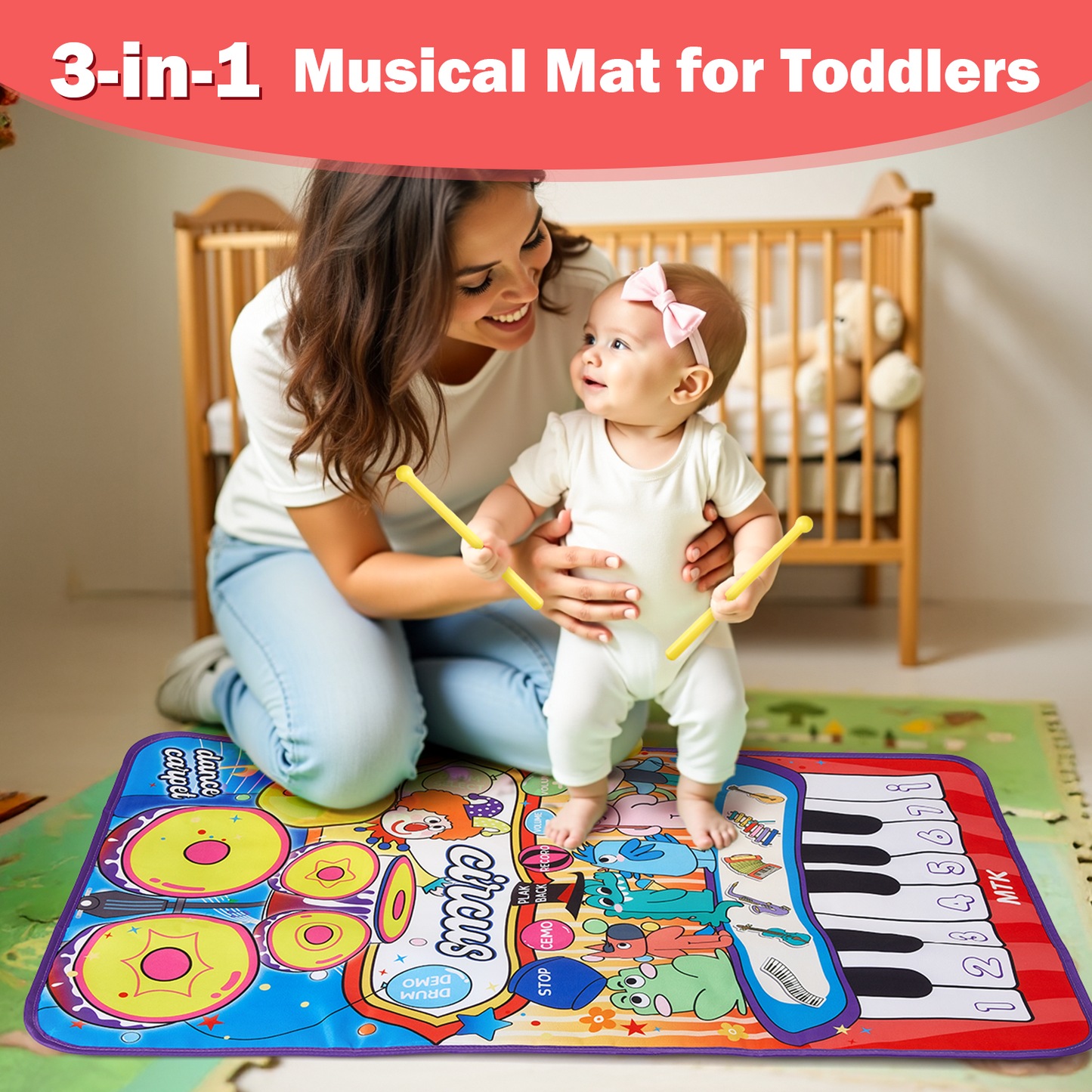 Zacro Piano Mat for Baby, 3-in-1 Keyboard & Drum Musical Mat with 2 Drum Sticks, Toddler Dance Mat Toy Gifts for Girls Boys Ages 1 2 3 4, Purple