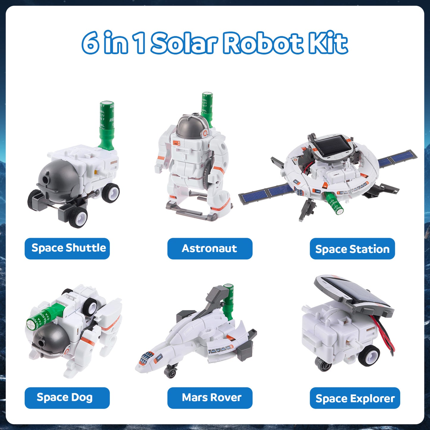 STEM Solar Robot Kit for Kids, 6-in-1 Space Toys with Solar Panel, Educational Science Learning Building Robot Toys Gift for Kids Boys & Girls Age 6+