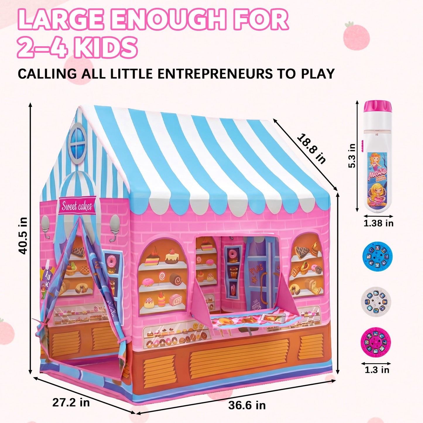 Lictin Pink Play Tent for Girls, Large Princess Play Tent House with Projector, Indoor & Outdoor Castle Tent Toy Gift for Kids Ages 3 4 5 6 7 8
