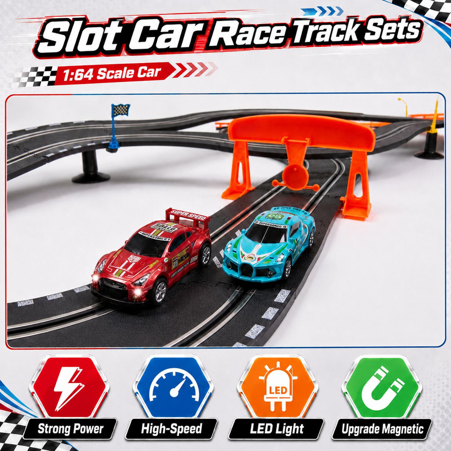Zacro Slot Car Race Track Set, 20ft Electric Race Car Track Set with 2 High Speed Cars and 2 Electric Controller for Boys Girls Kids