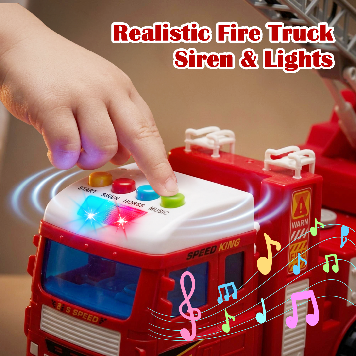 Lictin Fire Truck Toy for Kids, Fire Engine Toys with Water Pump Spray, Extending Ladder, Light & Sound, Fire Rescue Truck Vehicle Toys Gift for Boys & Girls Age 3+