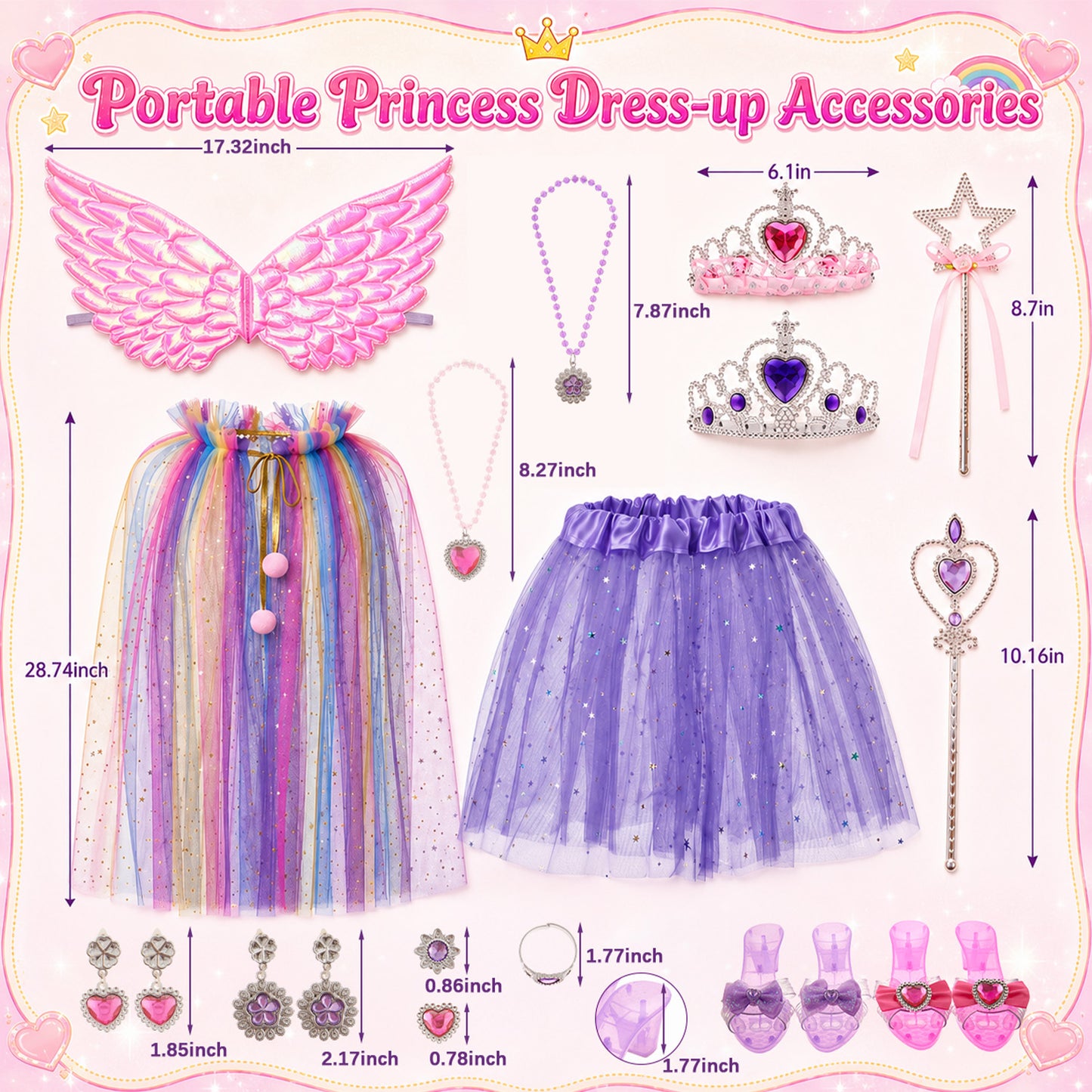 Lictin Princess Girls Dress Up Toys, 20 Pcs Princess Costume Dress Pretend Play Set for Girls, Birthday Gifts for Toddlers Kids 3 4 5 6+