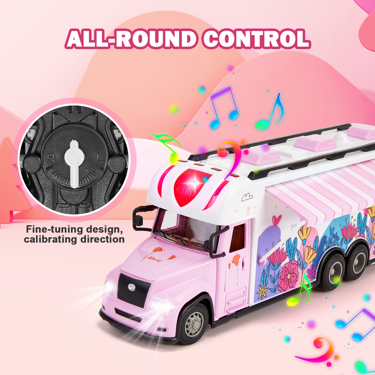 Petbank Ice Cream truck toy, 2.4Ghz Pink RC Car Car with Music, Lights, and Mini Camping Furniture, Pretend Play Dining Food Car Set, Gifts for Girls Aged 3-8, Pink