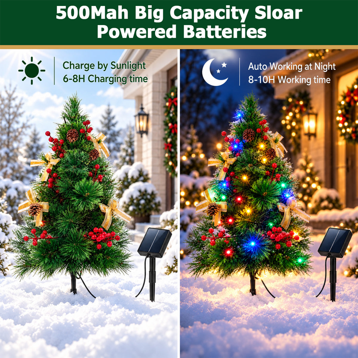 Lictin 2 Pack 30 Inch Solar Christmas Trees, Pre-Lit Artificial Christmas Trees with 60 LED Lights, 8 Modes and 26 Ornaments, Waterproof Outdoor Holiday Decorations for Yard, Porch & Garden