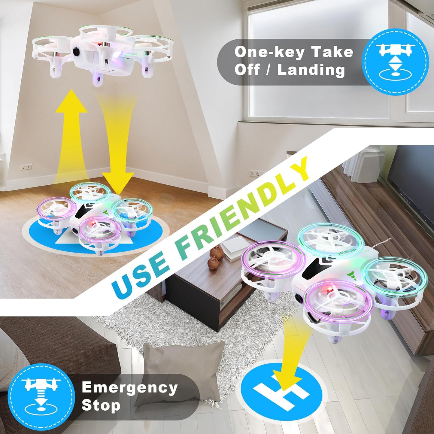 Anpro Mini Drone with 720P HD Camera for Kids and Beginners, Pocket RC Quadcopter, Headless Mode, Altitude Hold, High Speed Rotation, 2 Batteries, White