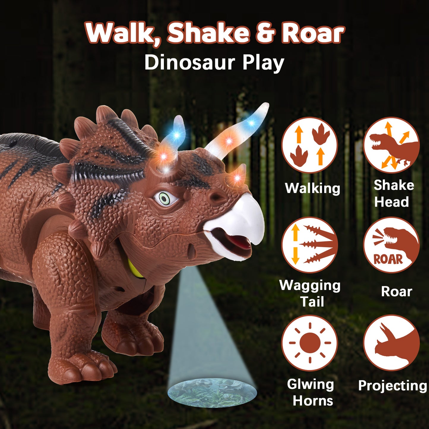 Zacro Walking Dinosaur Toy for Toddler, Electric Triceratops with Sound & Light, Eggs and Projection, Dinosaur Toy for Kids Boy Girls
