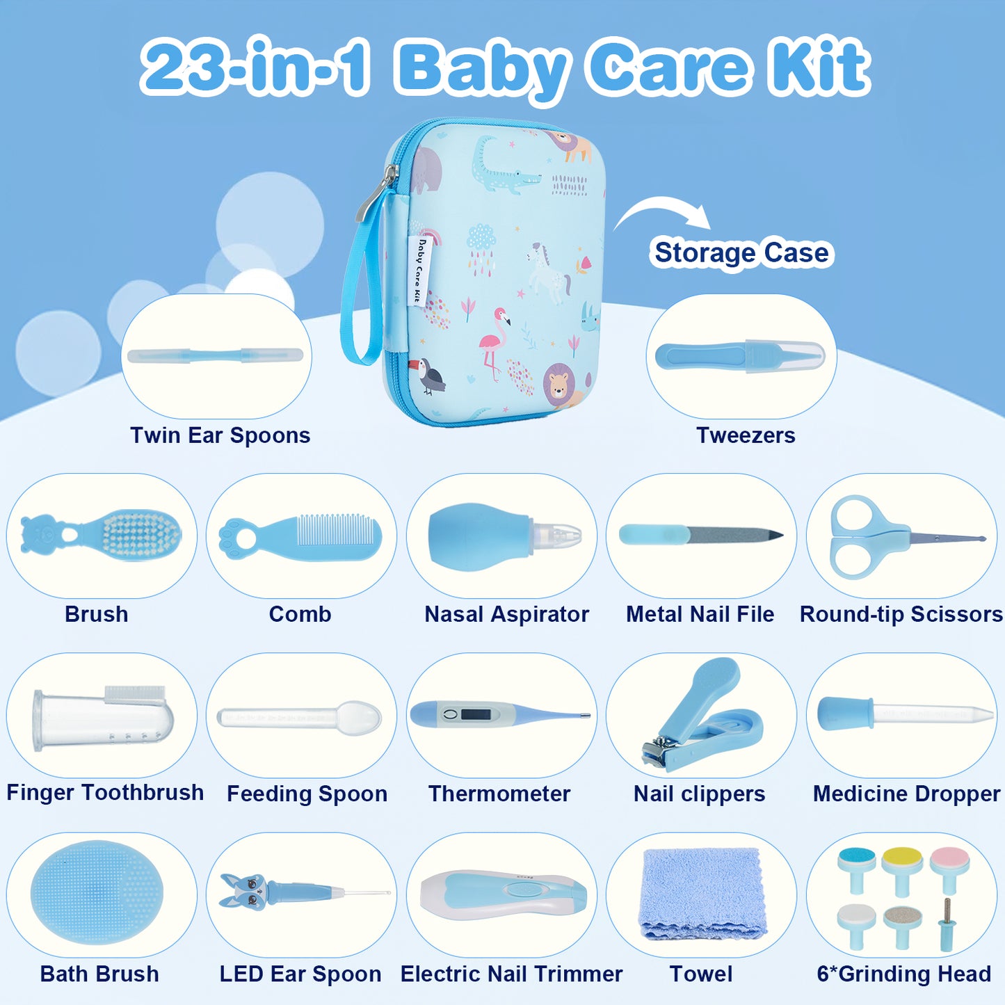 Lictin Baby Healthcare and Grooming Kit, 23 in 1 Electric Safety Nail Trimmer Newborn Nursery Health Care Set with Thermometer, for Infant Toddlers Baby Shower Gifts, Blue