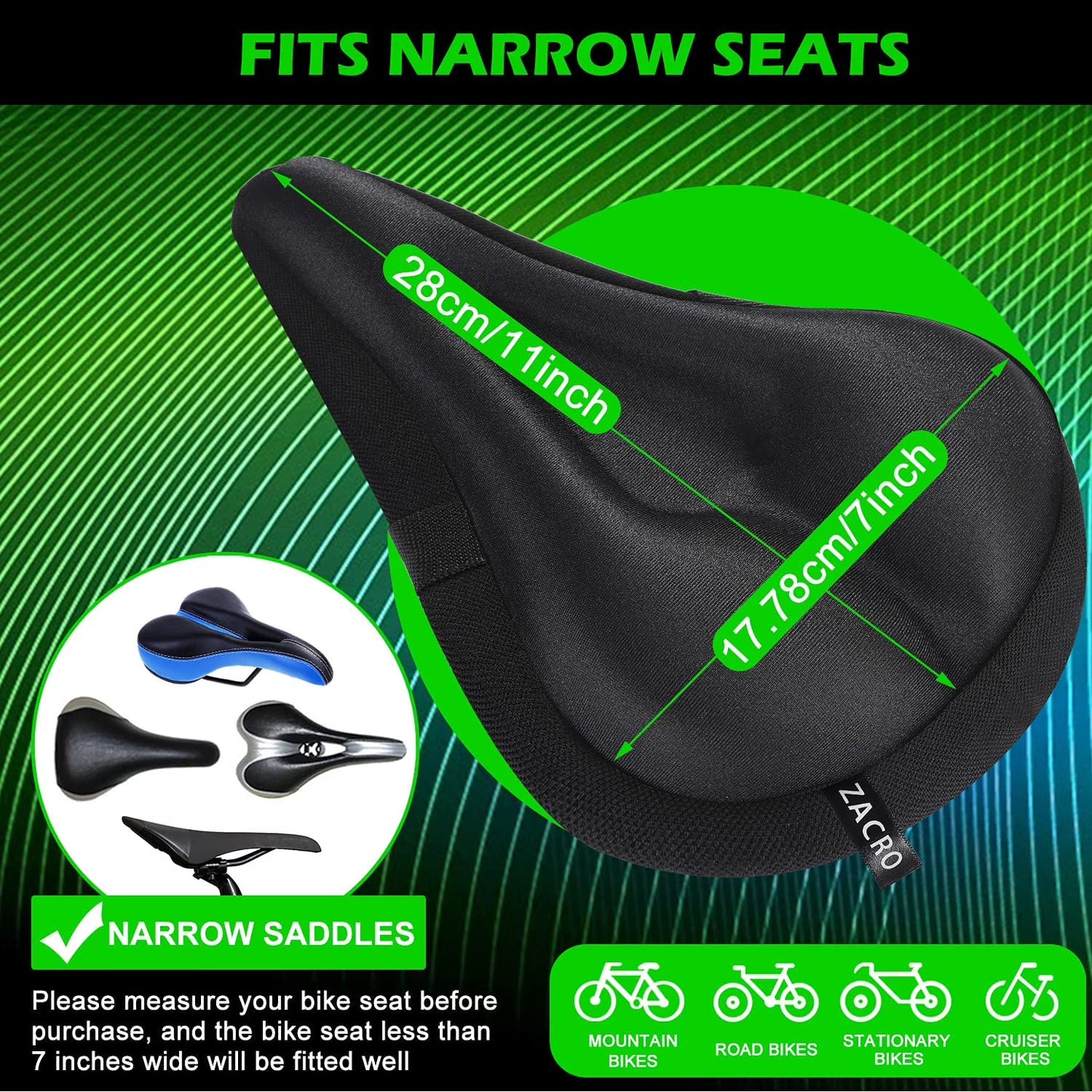 Zacro Comfort Bike Seat Cover, Extra Soft Gel Padded Bicycle Saddle for Men and Women, Exercise Bike Seat Cushion Cover for Outdoor & Indoor