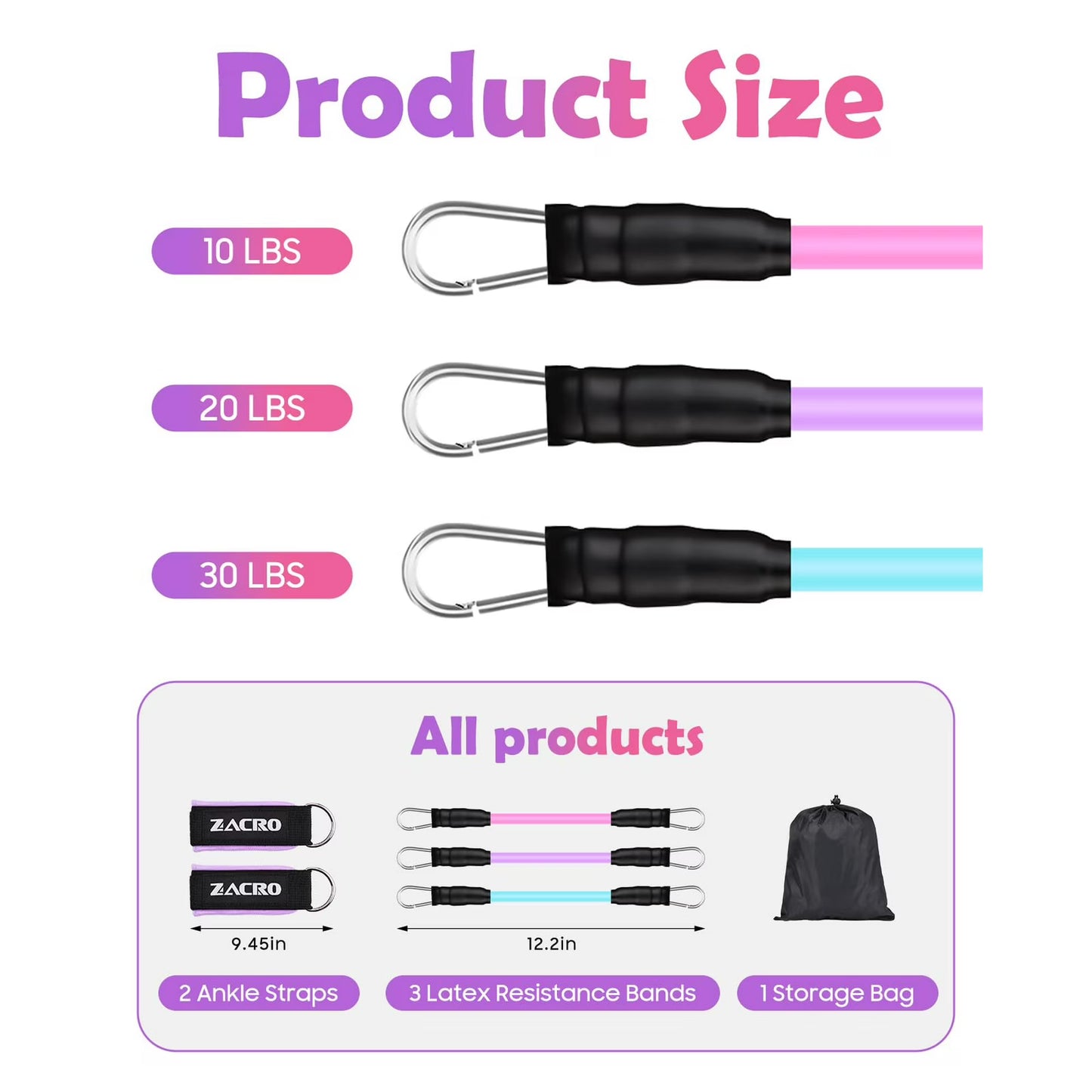 Zacro Ankle Resistance Bands Set, 3 Levels Ankle Tube Band with Cuffs,  Ankle Bands for Home Workouts & Gym, Recoils and Glutes Workout, Legs Resistance Bands for Women & Men