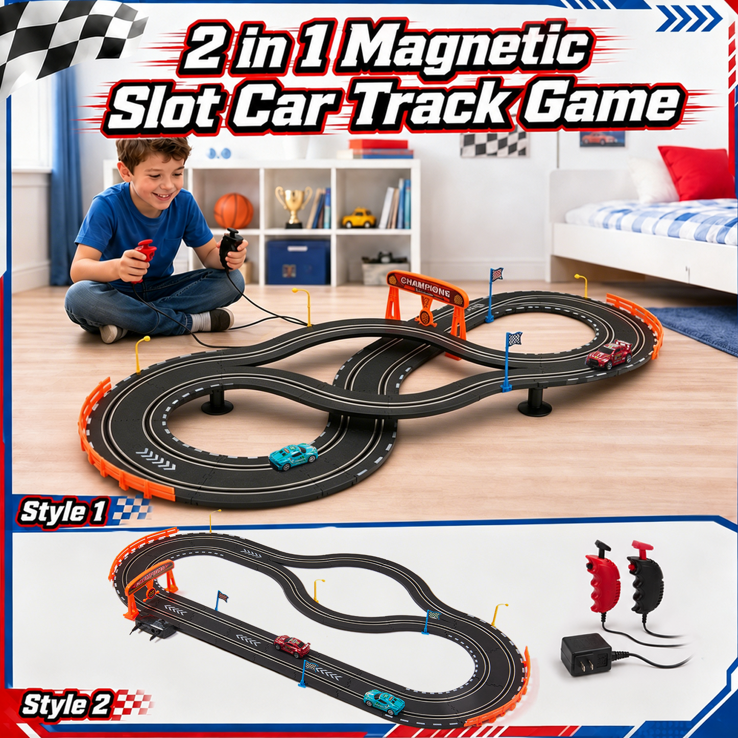 Zacro Slot Car Race Track Set, 20ft Electric Race Car Track Set with 2 High Speed Cars and 2 Electric Controller for Boys Girls Kids