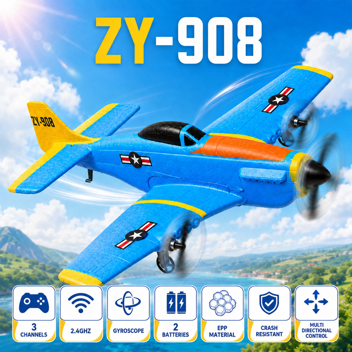 Lictin RC Plane for Kids, 2.4GHz Remote Control Airplane with Gyro Stabilizer & LED Lights, Foam RC Aircraft Glider Toy Gifts for Adults Kids Beginners Boys