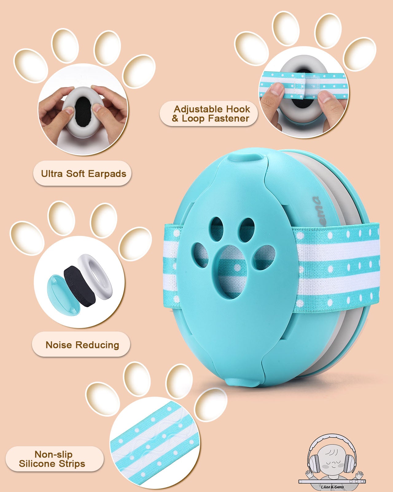 2-in-1 Baby Ear Muffs Noise Protection, Adjustable Headphones with Stretchy Band, Noise Cancelling for Toddler up to 4 Years, Airplane Essentials/Outdoor, Blue