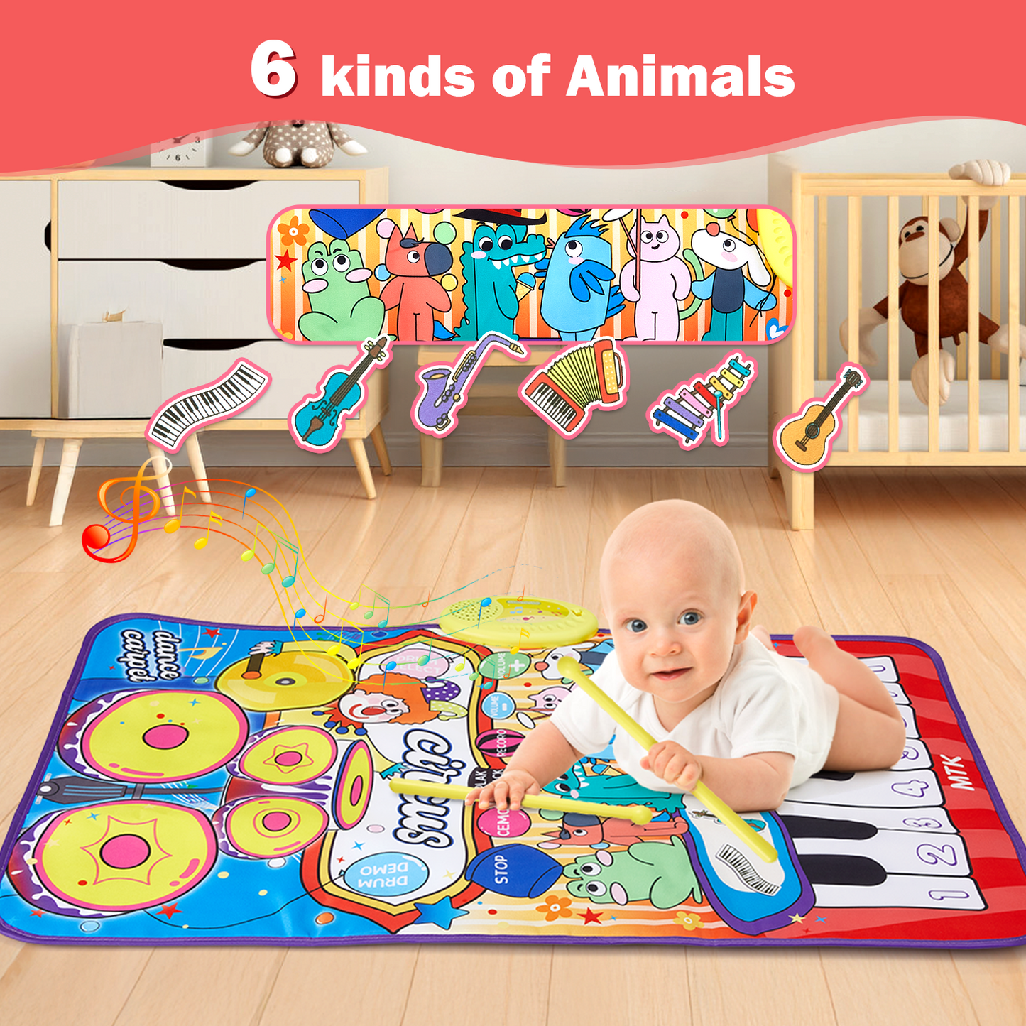 Zacro Piano Mat for Baby, 3-in-1 Keyboard & Drum Musical Mat with 2 Drum Sticks, Toddler Dance Mat Toy Gifts for Girls Boys Ages 1 2 3 4, Purple