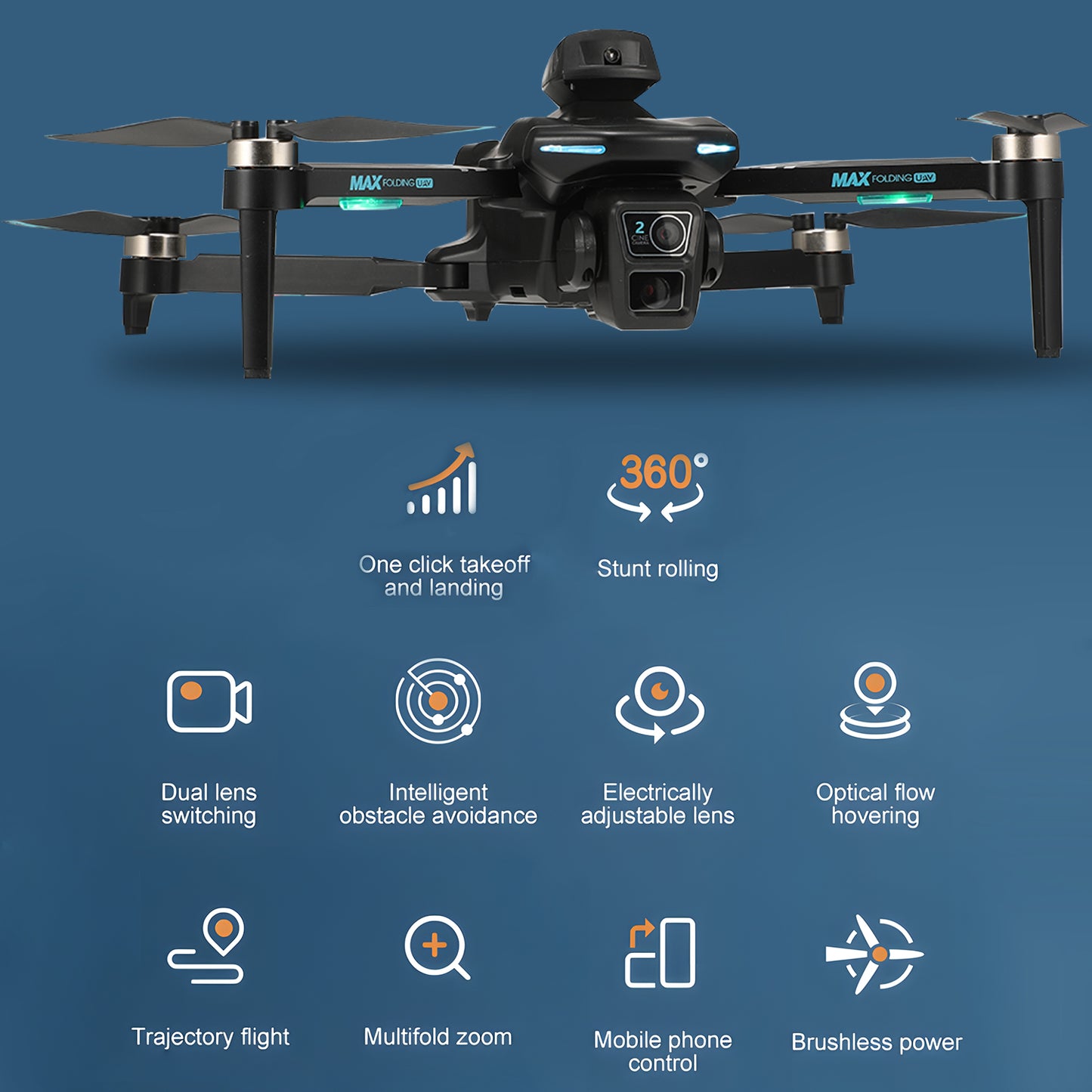 XT606 Drone with 6K UHD Camera, Lictin RC Foldable Drones for Kids Adults Beginners, RC Quadcopter Drone with Brushless Motor, Headless Mode, Optical Flow Position, 2 Batteries, Black