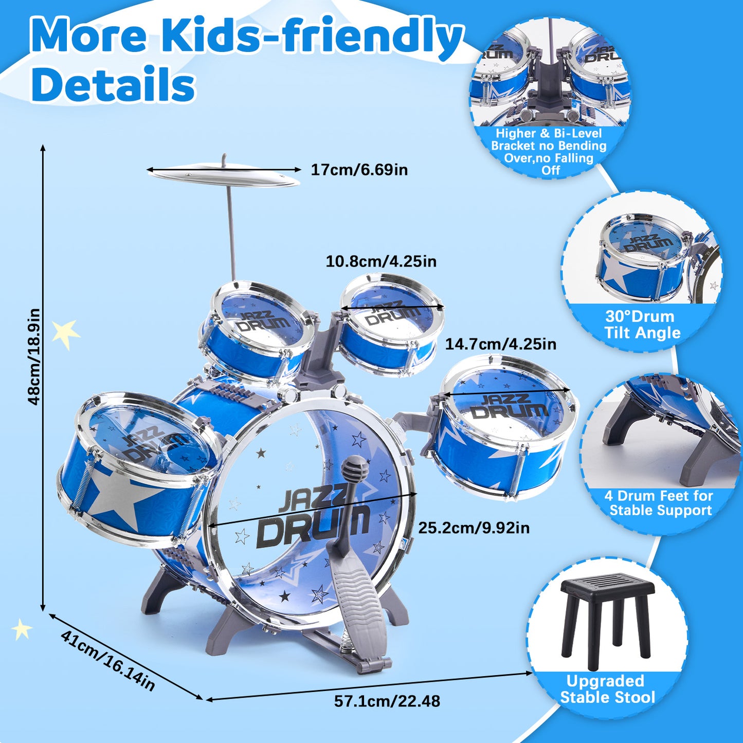 Lictin Kids Drum Set for Toddlers, Beginners Jazz Drum Set with Stools, Educational Musical Beginner Instrument Toys Gift for Boys Girls Aged 2 3 4 5 6