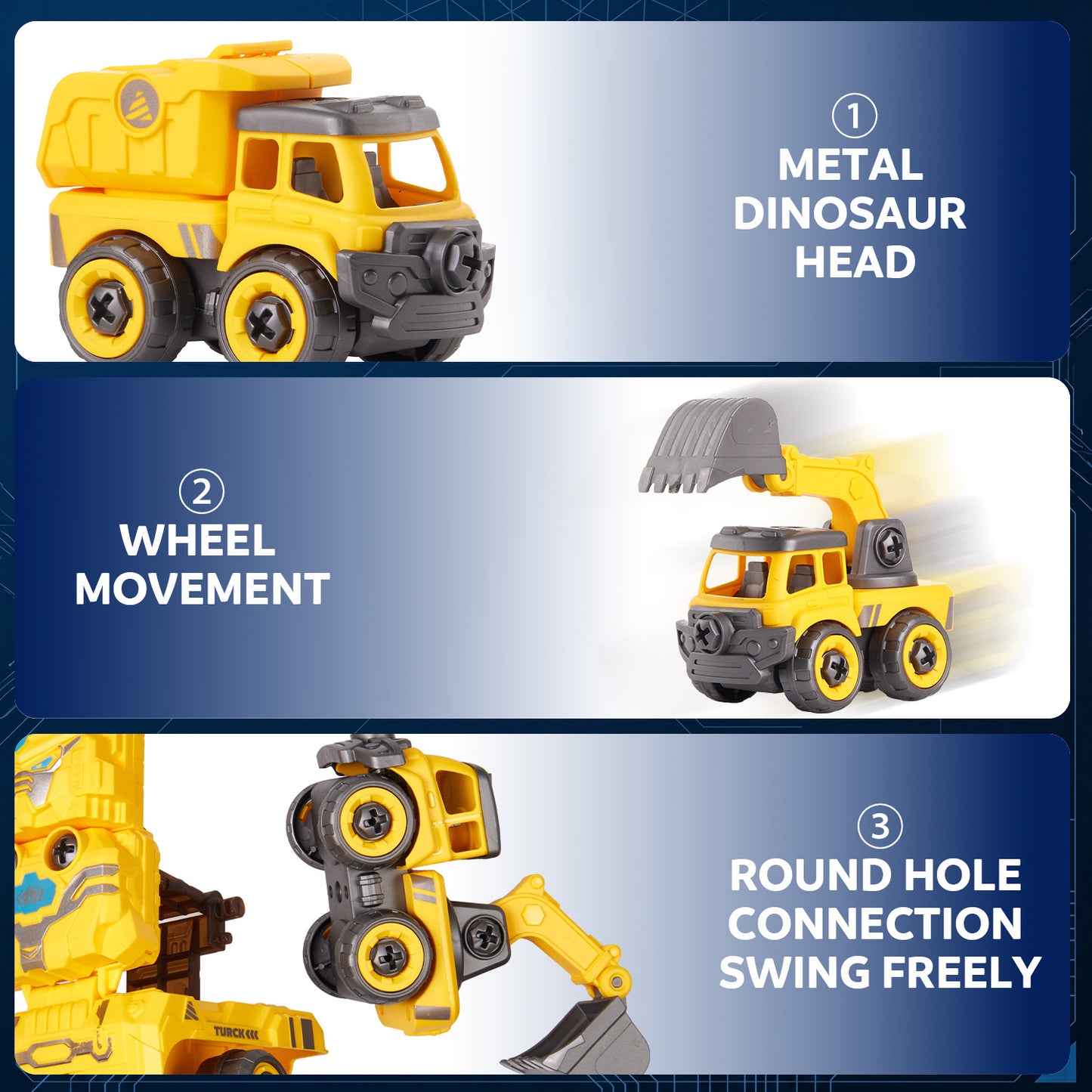 Zacro Robot Construction Vehicles Set, 5 in 1 Detachable Construction Transform Vehicles Set, DIY Assembly STEM Building Car Playset for Toddlers Kids Boys Gifts Age 3 4 5 6 7