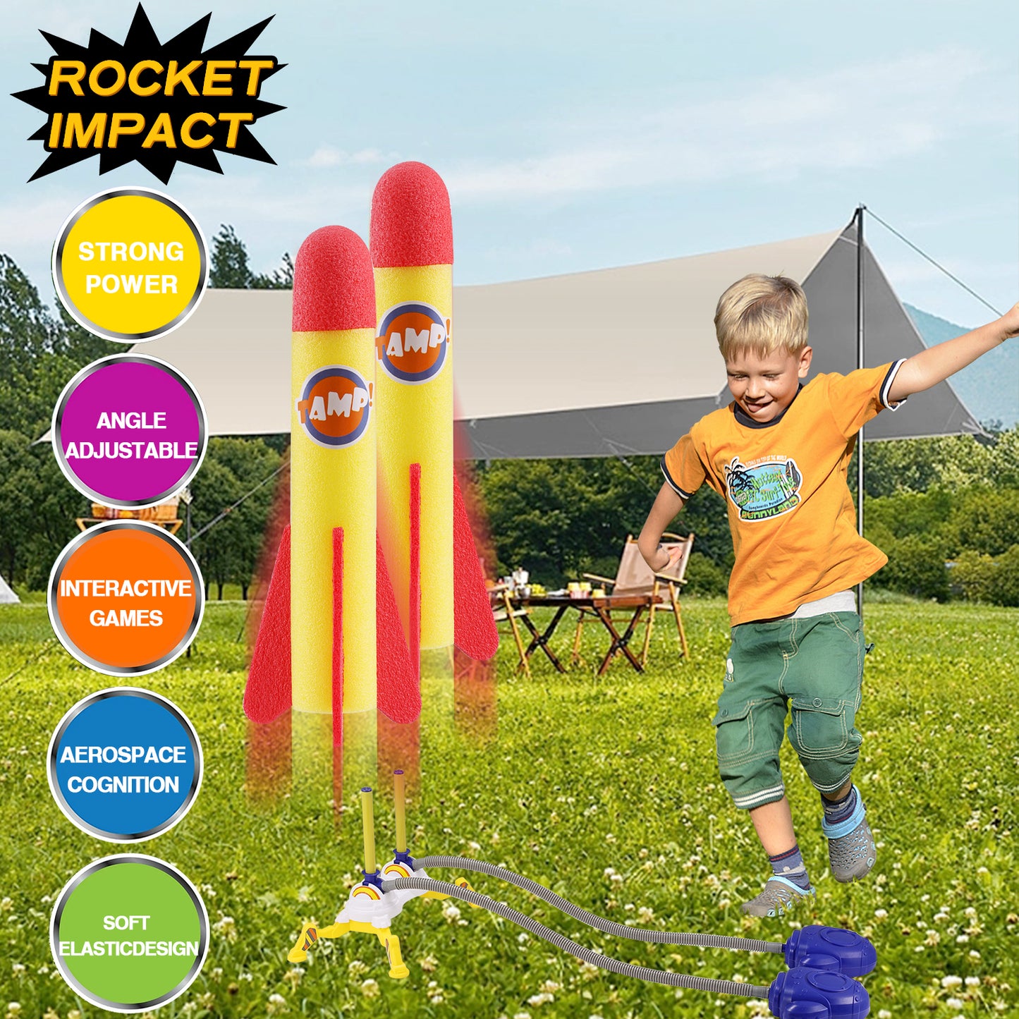 Lictin Rocket Launcher for Kids, Rocket Toy with 8 Foam Rockets and 2 Launcher, Shoots Up to 100 Feet, Rocket Outdoor Toys Gift for Boys and Girls Age 3+