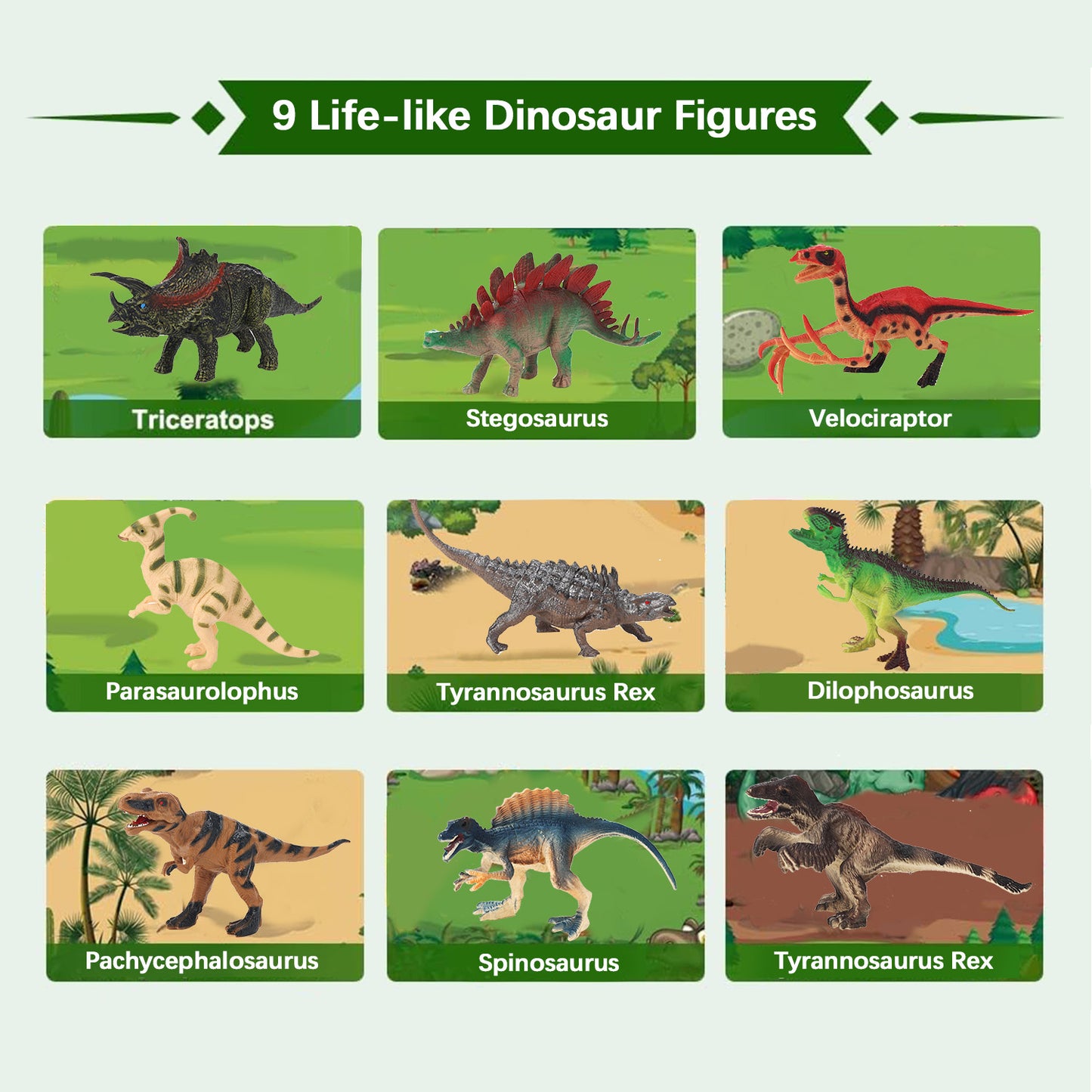 Anpro Dinosaur Toys for Kids, 43PCS Dinosaur Play Set with Play Mat, Trees, Rocks, Container, Perfect Dino World Party Favors for Age 3+ Toddlers Kids Boys Girls