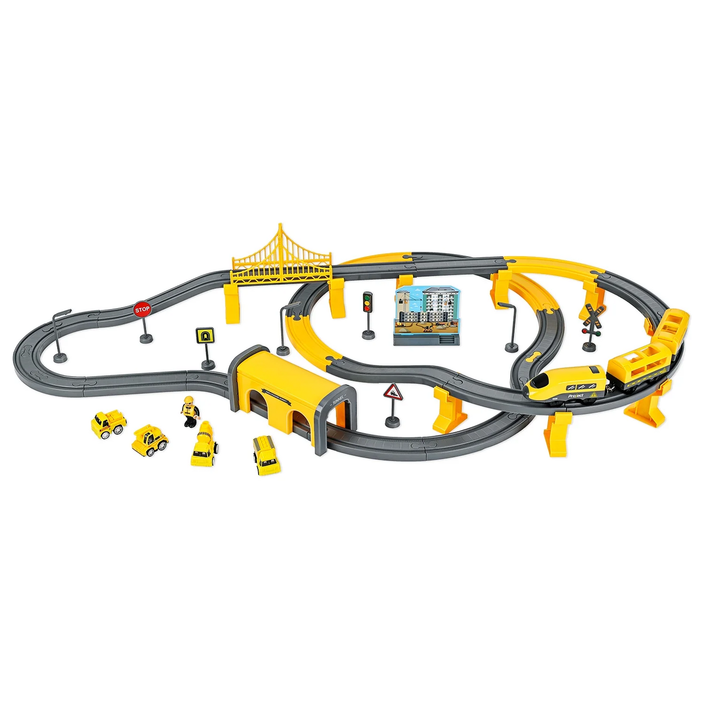 Anpro Train Track Set Toys for Kids, 92pcs Electric Train Set with Track and Car for 3+ Year Old Toddlers Boys and Girls - Construction Themed