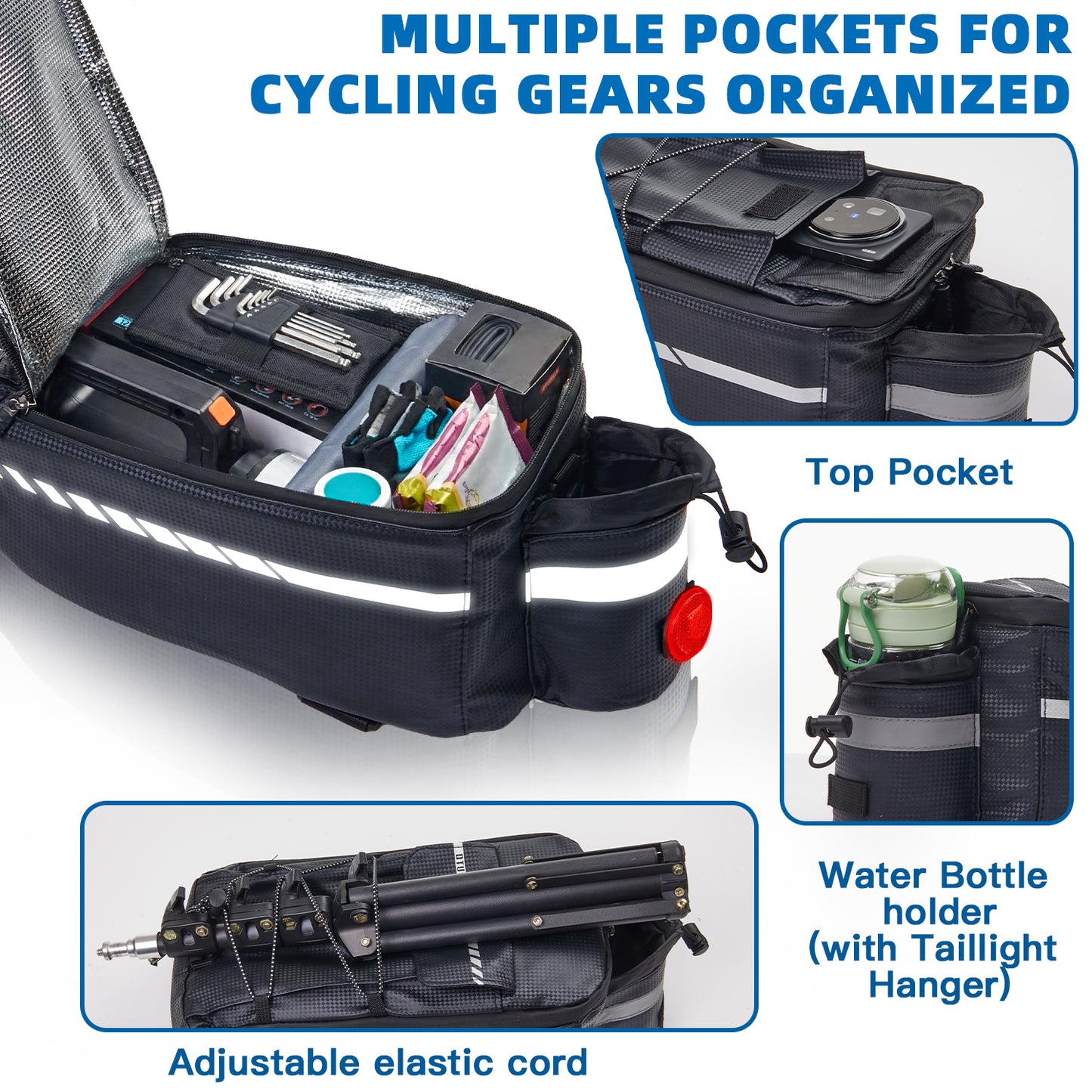 Lictin Insulated Bike Bag For Bicycles, Waterproof Bike Pannier Bag with Reflector & Shoulder Strap, 10L Capacity Rear Rack Bag, Black