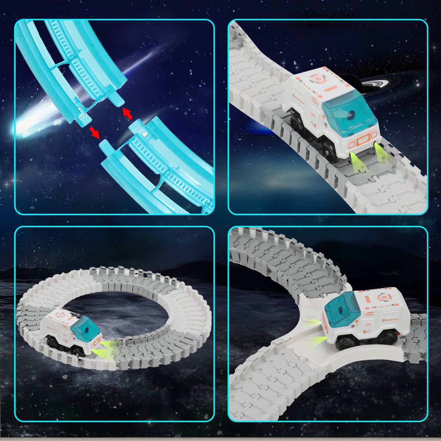 Lictin Race Car Tracks for Kids, 233PCS Space Theme Flexible Racetrack Set with Astronaut, DIY Race Track Kit Educational Toys Gift for Boys Girls Age 3 4 5 6