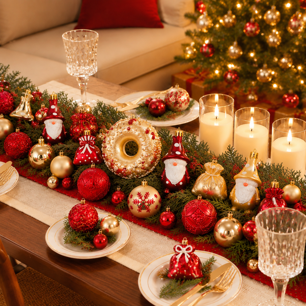 Zacro 60PCS Christmas Ornaments Set Red Gold, Shatterproof Christmas Tree Decorations Balls with Santa Snowflake Hanging Decorations, Xmas Holiday Decor for Tree Home Party