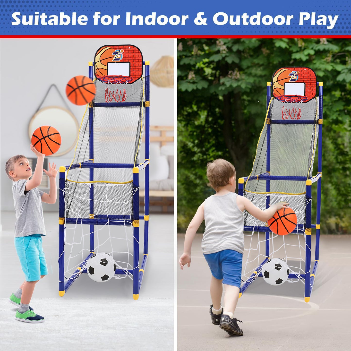 Gleamkid Basketball Hoop Arcade Game Toy for Kids, 2 in 1 Basketball Hoop Soccer Game Toys, Basketball Hoop Indoor Outdoor with 4 Balls for Age 3+ Years Boys Girls