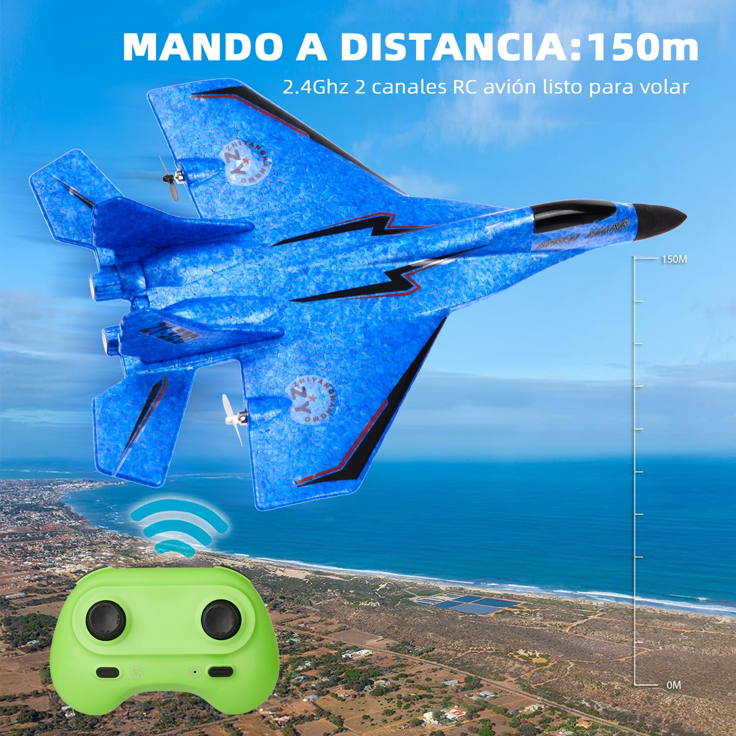 Zacro RC Plane for Kids, 2.4Ghz Remote Control Airplane Toy with Colorful LED Lights, Foam RC Plane Ready to Fly Toy for Kids Adult Beginner, Blue