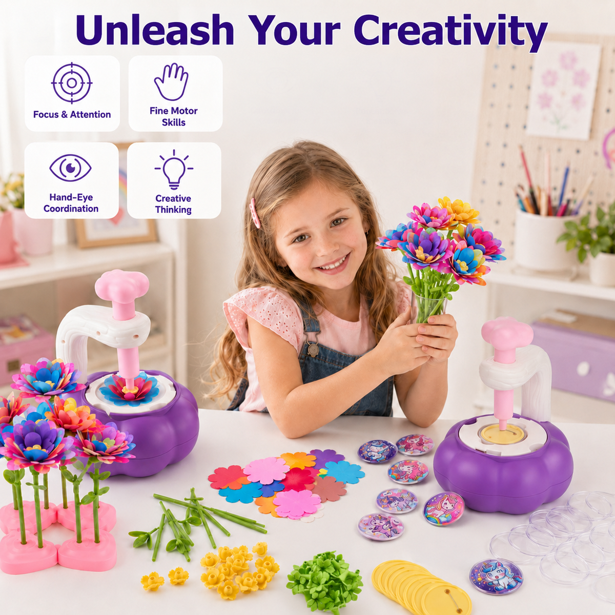 DIY Flower Making Kit for Kids, Fabric Flower Bouquet Craft Kit, Arts and Crafts Toys for Girls Ages 6-12, Birthday Gifts for Kids