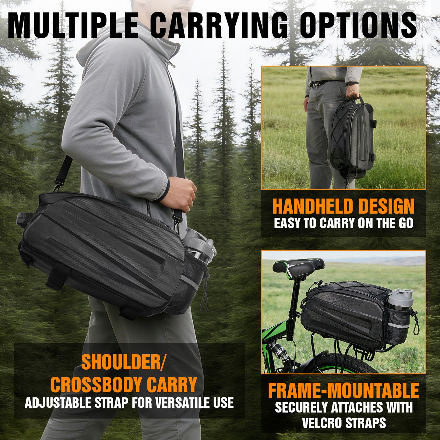 Lictin Bike Bags for Rear Racks, 12L Hard Shell Waterproof Bike Bag with Reflector, Rain Cover & Shoulder Strap, Bicycles Ebike Trunk Pannier Saddle Seat Bag Carrier, Black