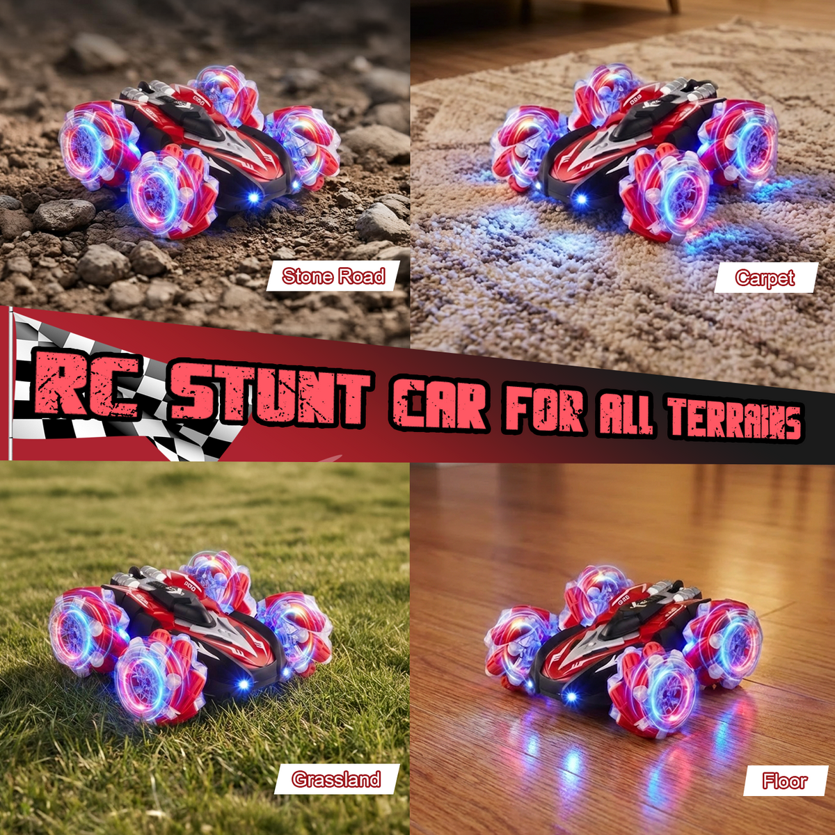 RC Car, 4WD RC Gesture Stunt Car, 360° Rotating Race Car with Cool Lights, 2.4GHz Remote Control Cars Toys for Kids Ages 6-12, Red