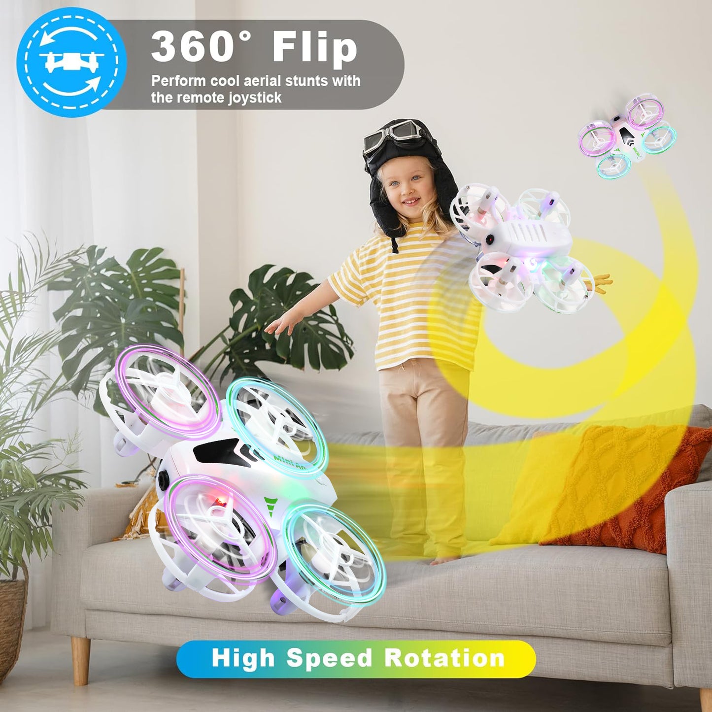 Anpro Mini Drone with 720P HD Camera for Kids and Beginners, Pocket RC Quadcopter, Headless Mode, Altitude Hold, High Speed Rotation, 2 Batteries, White