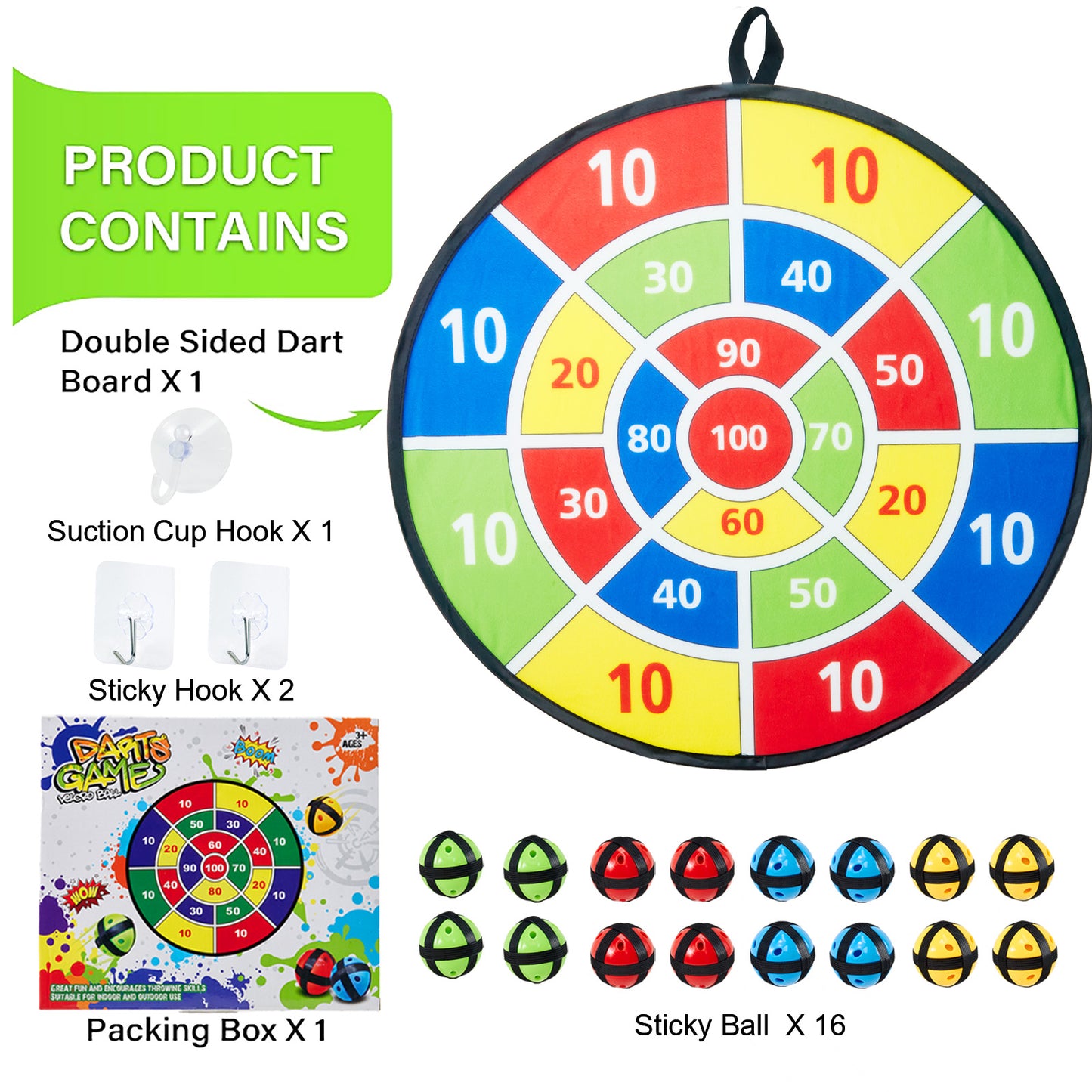 Lictin Dart Board for Kids, 29 inch Large Dart Board Games Set with 16 Stick Balls and 3 Hooks, Safe Indoor Outdoor Yard Party Sports Game Toys for Boys Ages 3+