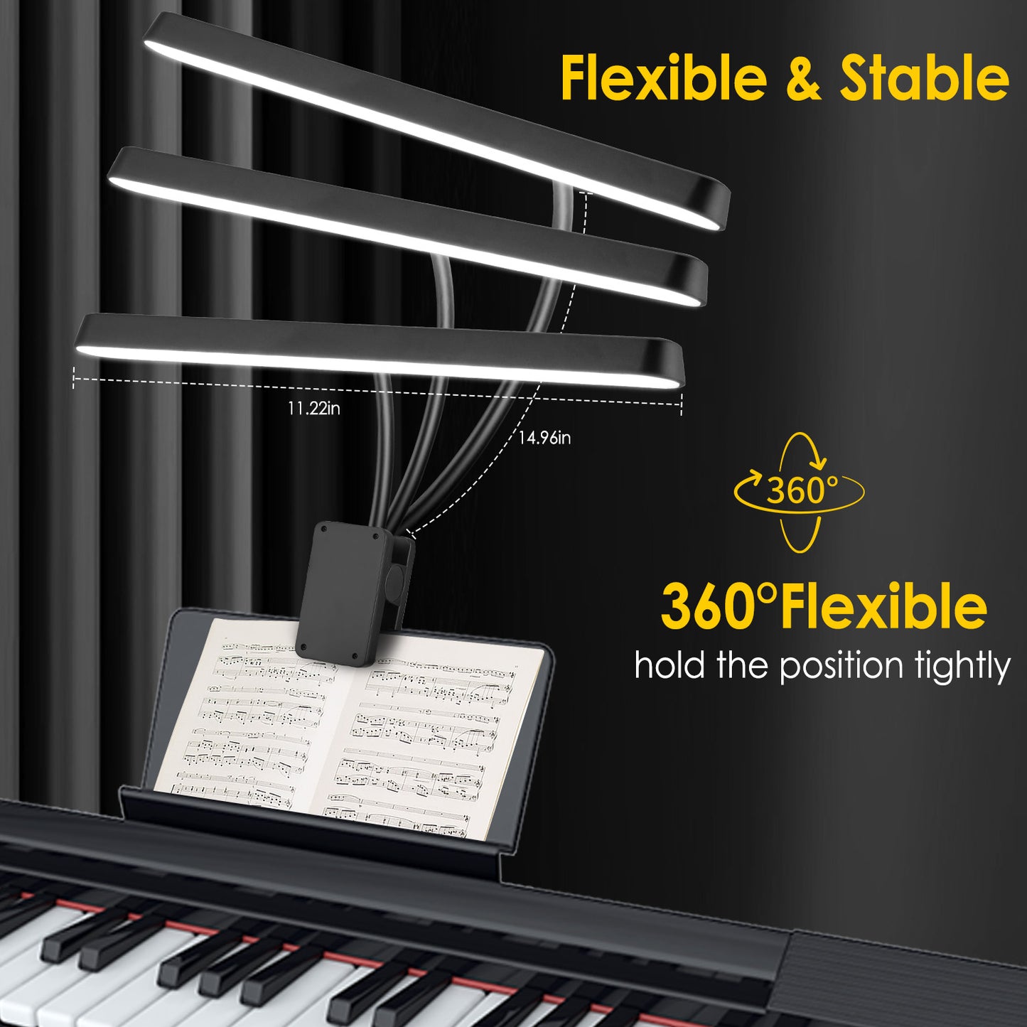 Anpro Rechargeable Book Light 57 LED, Clip on Music Stand Light, 3 Brightness Levels Lighting & 4 Color Temperatures, Clip on Reading Lights for Books and Desk Orchestra