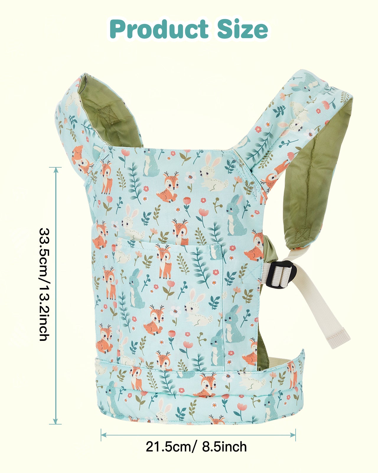 Lictin Baby Doll Carrier for Kids, Front and Back Doll Accessories Carrier with Adjustable Straps for Little Girls, Doll Carrier for Stuffed Animal Baby Doll, Green