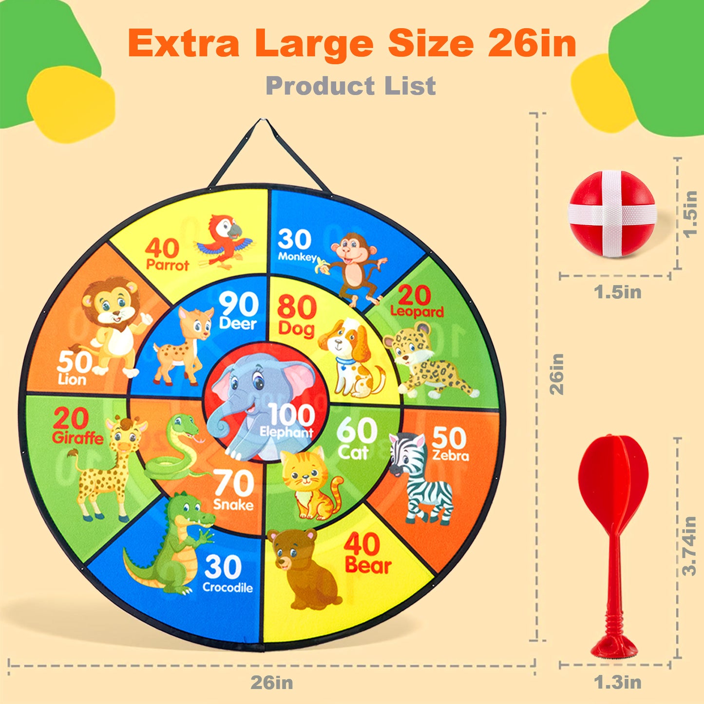 Anpro 26" Dart Board for Kids, Double Sided Dart Board with 16 Sticky Balls, Indoor Outdoor Fun Party Play Game Toys for Age 5+ Year Old Boys Girls