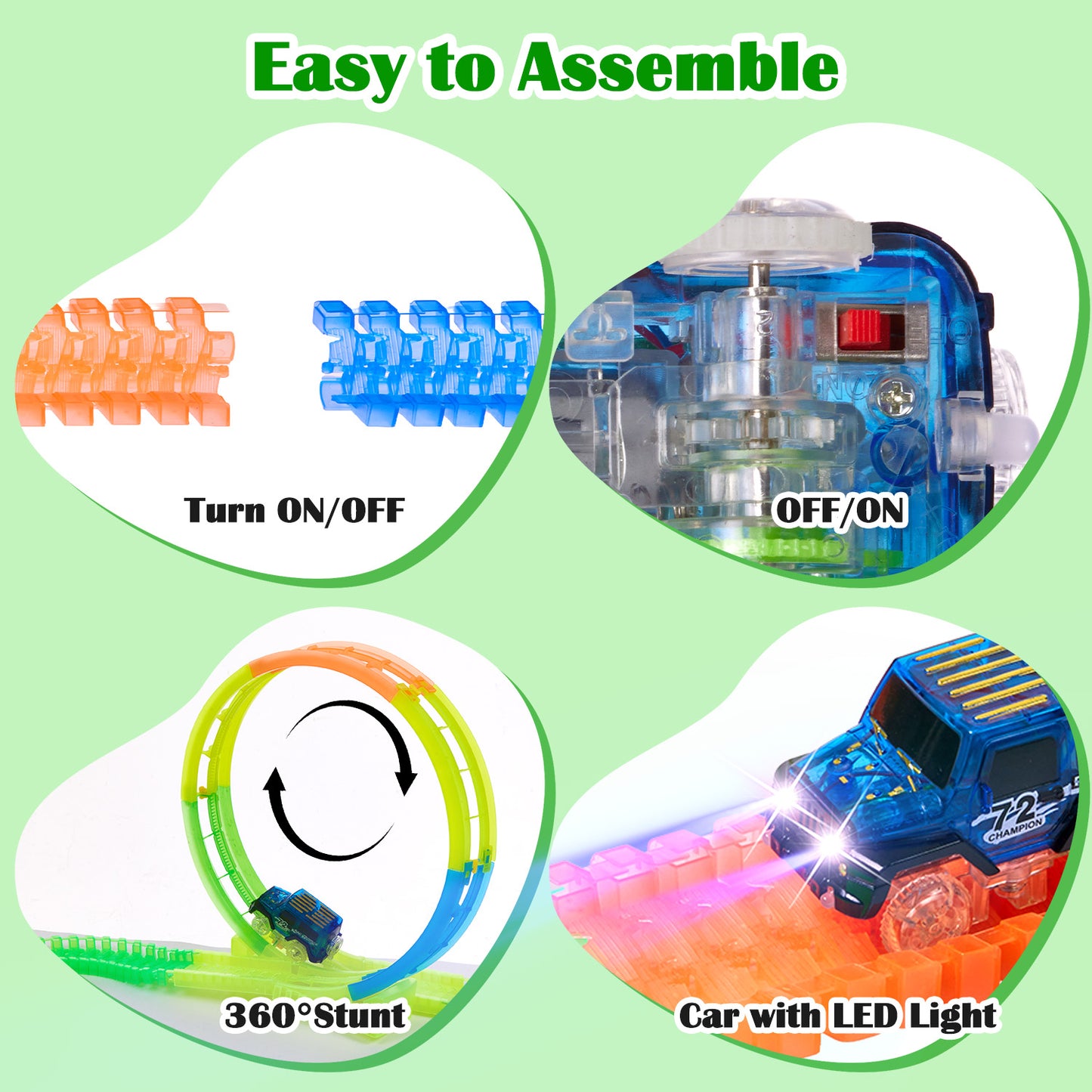 Lictin Glow Race Car Tracks Toys for Kids, 153 pcs Flexible Race Track Set with LED Light Up Race Cars & Play Map, Glowing Track toy Gift for Boys Girls Ages 3+
