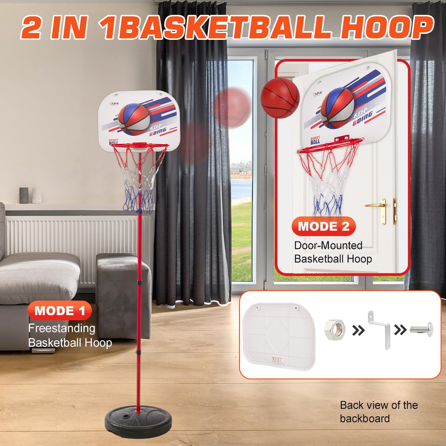 Anpro Kids Basketball Hoop with Stand, Adjustable Height 1.9FT-4.9FT, Toddler Basketball Hoop, Indoor Outdoor Mini Portable Basketball Goal Toys for Boys Girls Gift