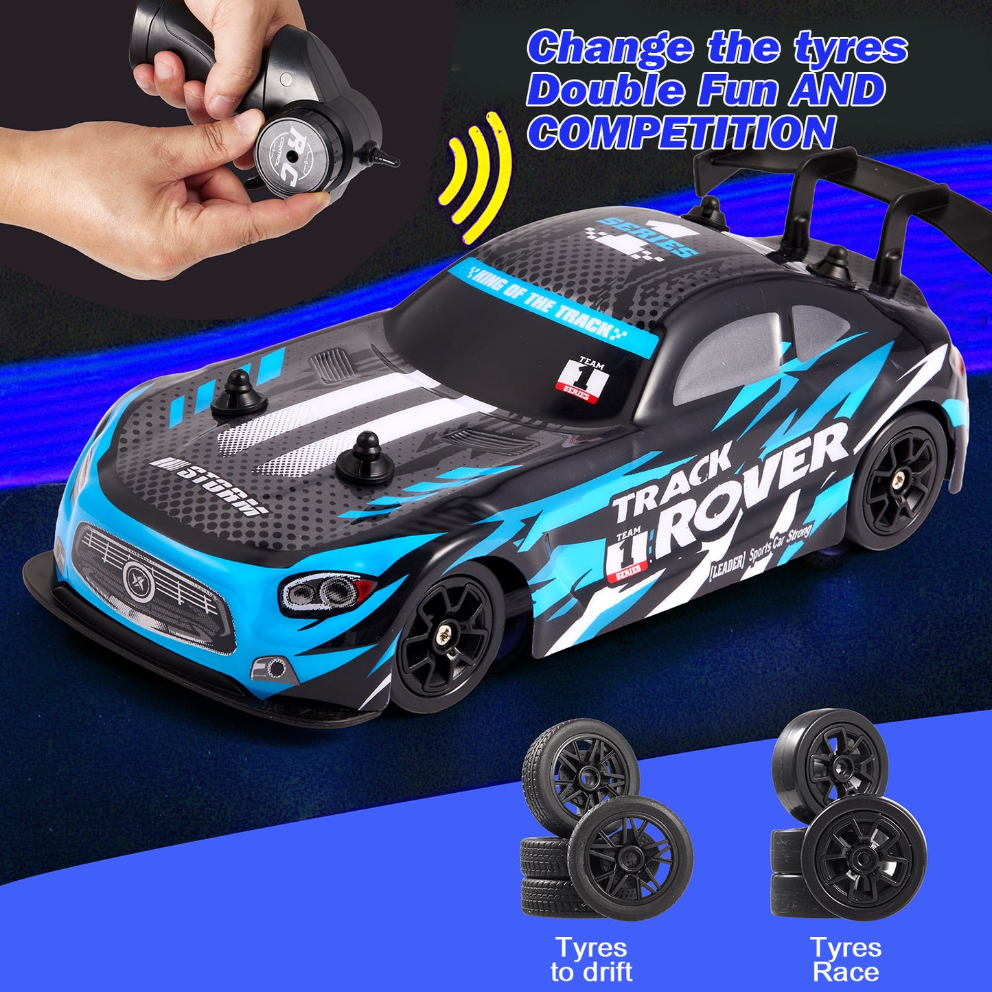 Anpro 1:24 Scale Drift RC Cars, 4WD Remote Control Car, High Speed Racing Vehicle with 2 Rechargeable Batteries, Speed Up to 30KM/H, Racing Sport Toy for Adults Boys Girls Kids